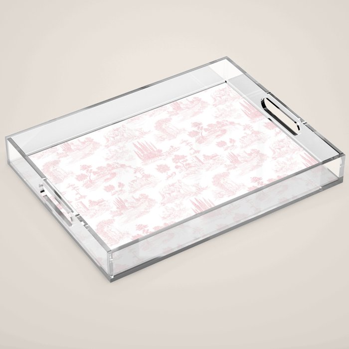 Toile de Jouy Vintage French Romantic Pastoral Baby Pink & White Acrylic Tray Gallery Image 1