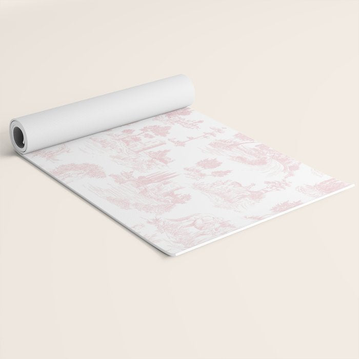 Toile de Jouy Vintage French Romantic Pastoral Baby Pink & White Yoga Mat Gallery Image 2