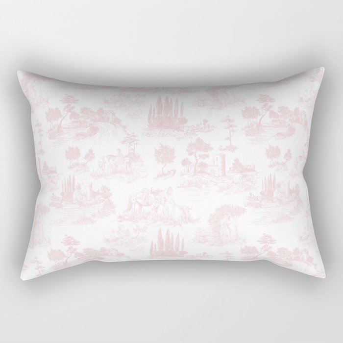 Toile de Jouy Vintage French Romantic Pastoral Baby Pink & White Rectangular Pillow Gallery Image 2