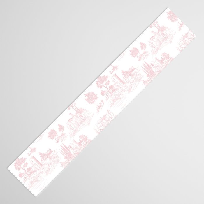 Toile de Jouy Vintage French Romantic Pastoral Baby Pink & White Table Runner Gallery Image 3