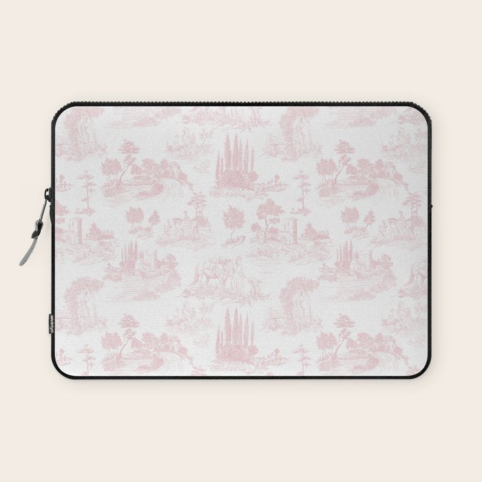 Toile de Jouy Vintage French Romantic Pastoral Baby Pink & White Laptop Sleeve Gallery Image 1