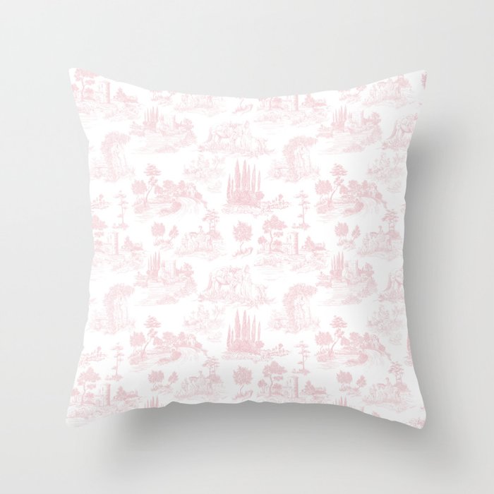 Toile de Jouy Vintage French Romantic Pastoral Baby Pink & White Throw Pillow Gallery Image 6
