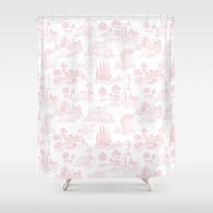 Toile de Jouy Vintage French Romantic Pastoral Baby Pink & White Shower Curtain Gallery Image 1