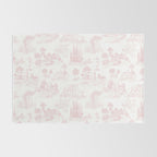 Toile de Jouy Vintage French Romantic Pastoral Baby Pink & White Rug Gallery Image 2