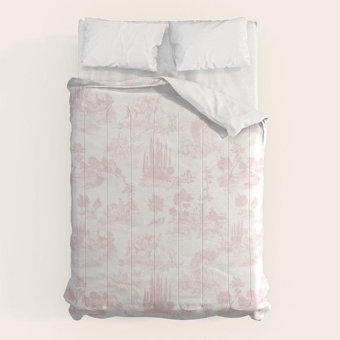 Toile de Jouy Vintage French Romantic Pastoral Baby Pink & White Comforter Gallery Image 6