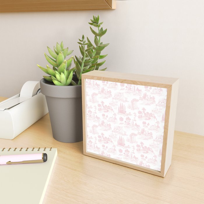 Toile de Jouy Vintage French Romantic Pastoral Baby Pink & White Mini Art Print Gallery Image 2