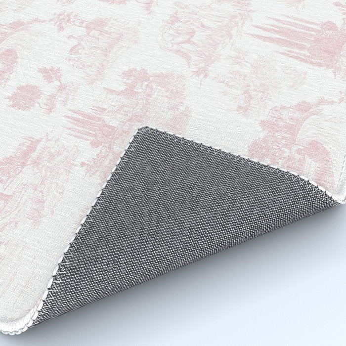 Toile de Jouy Vintage French Romantic Pastoral Baby Pink & White Rug Gallery Image 4