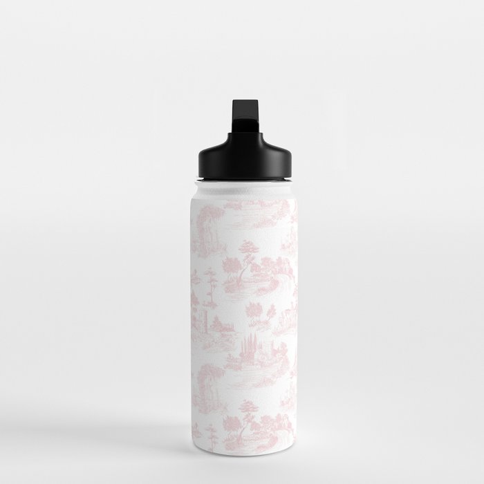 Toile de Jouy Vintage French Romantic Pastoral Baby Pink & White Water Bottle Gallery Image 3