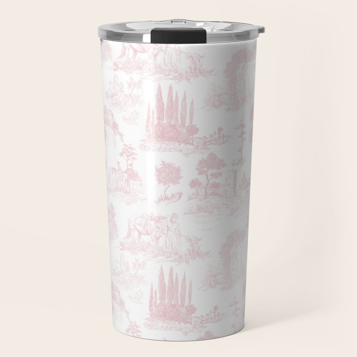 Toile de Jouy Vintage French Romantic Pastoral Baby Pink & White Travel Mug Gallery Image 1