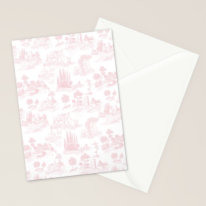 Toile de Jouy Vintage French Romantic Pastoral Baby Pink & White Stationery Card Gallery Image 2