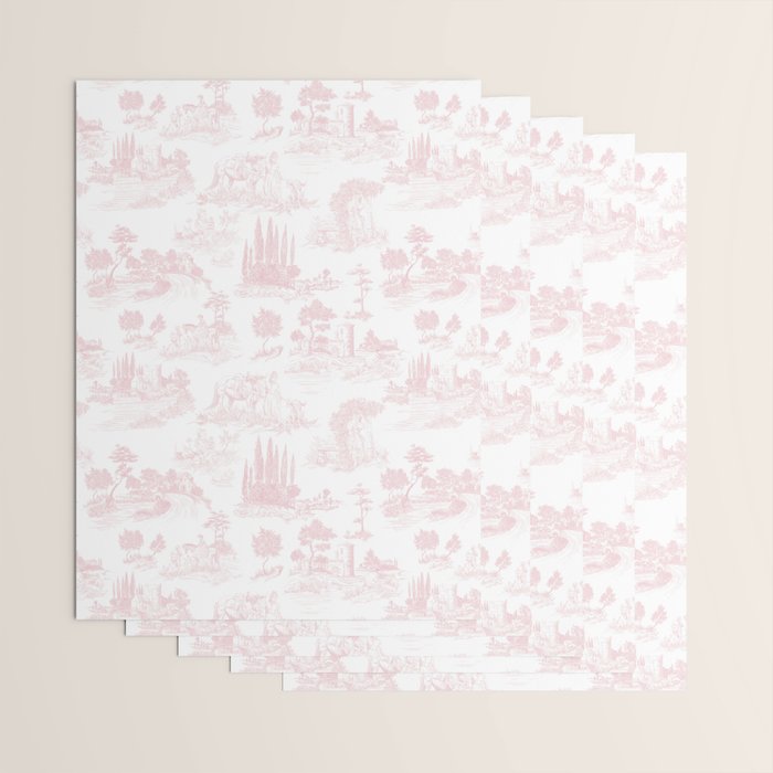 Toile de Jouy Vintage French Romantic Pastoral Baby Pink & White Wrapping Paper Gallery Image 3