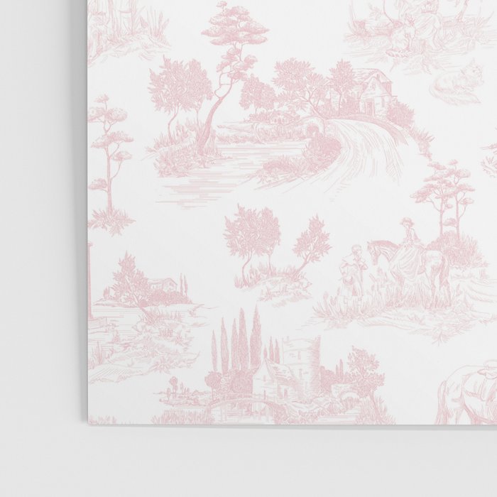 Toile de Jouy Vintage French Romantic Pastoral Baby Pink & White Poster Gallery Image 3