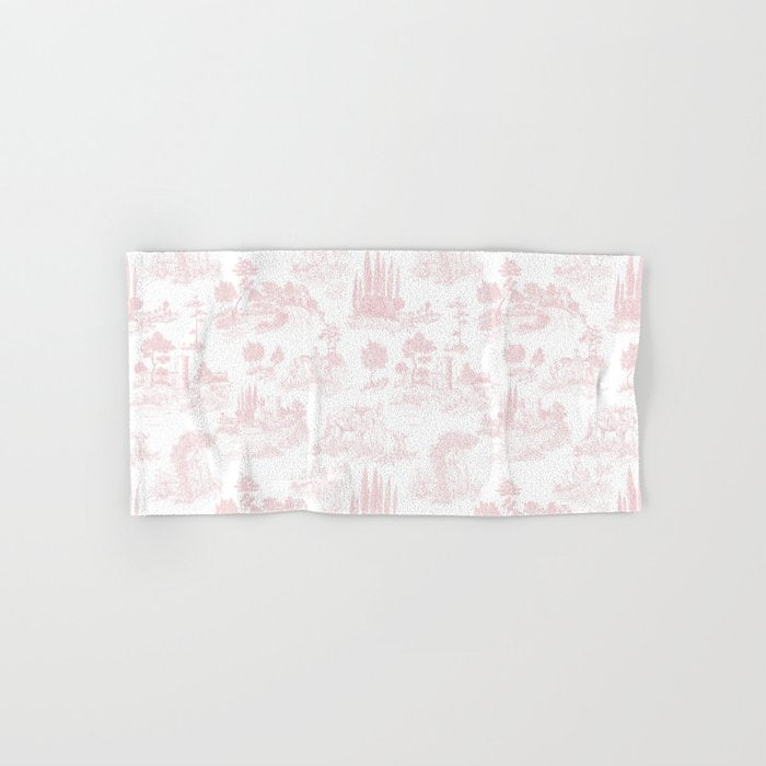 Toile de Jouy Vintage French Romantic Pastoral Baby Pink & White Bath Towel Gallery Image 1