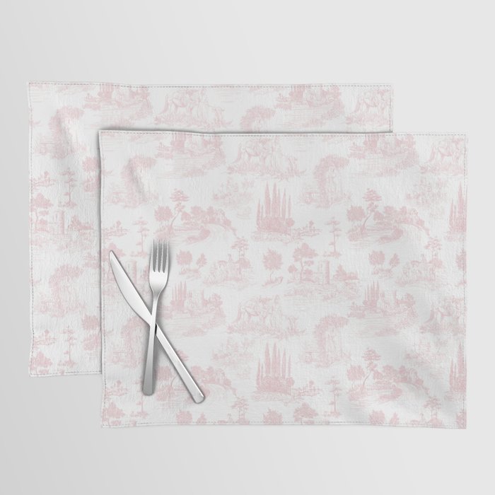 Toile de Jouy Vintage French Romantic Pastoral Baby Pink & White Placemat Gallery Image 1