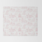 Toile de Jouy Vintage French Romantic Pastoral Baby Pink & White Throw Blanket Gallery Image 2
