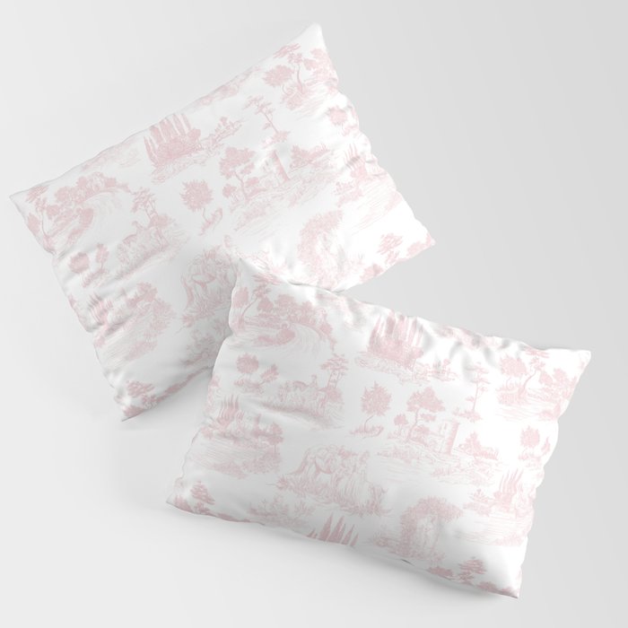 Toile de Jouy Vintage French Romantic Pastoral Baby Pink & White Pillow Sham Gallery Image 1