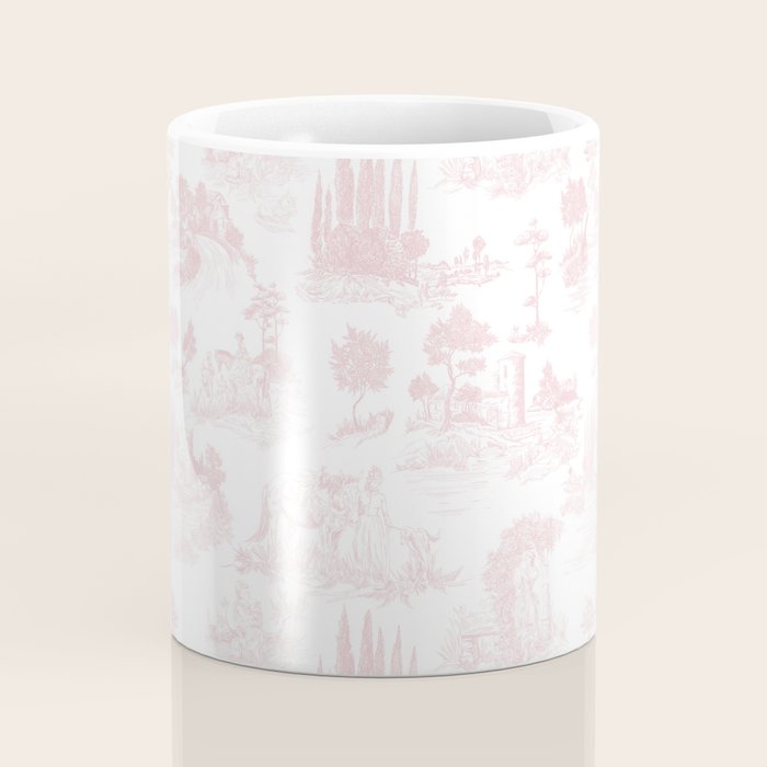 Toile de Jouy Vintage French Romantic Pastoral Baby Pink & White Coffee Mug Gallery Image 4