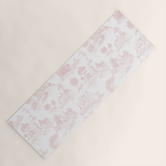 Toile de Jouy Vintage French Romantic Pastoral Baby Pink & White Yoga Mat Gallery Image 1