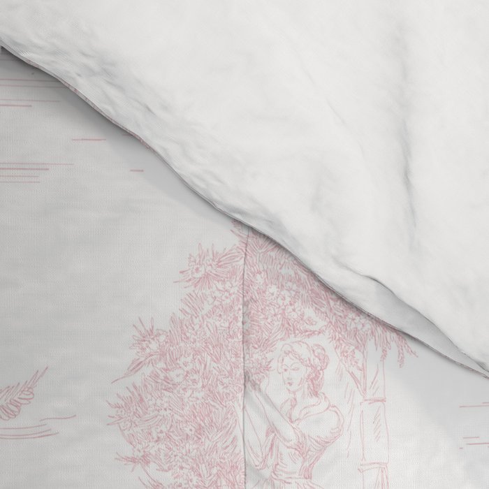 Toile de Jouy Vintage French Romantic Pastoral Baby Pink & White Comforter Gallery Image 4