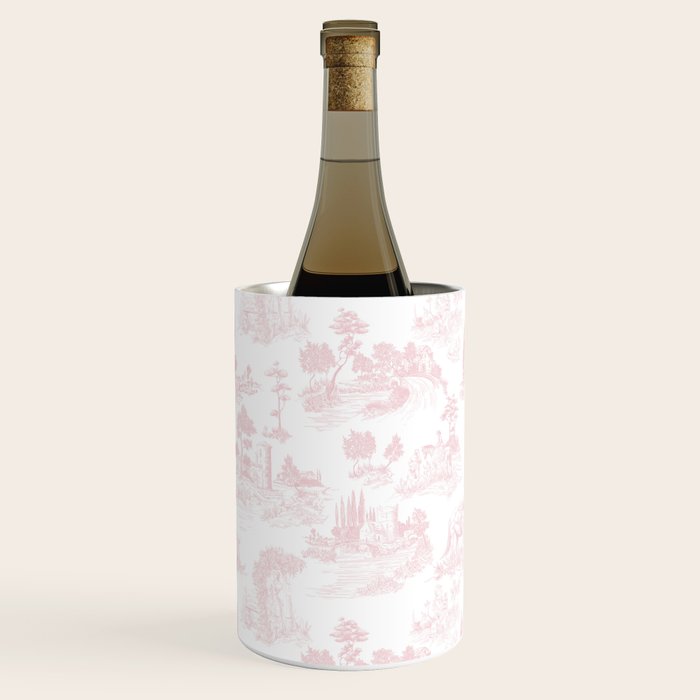 Toile de Jouy Vintage French Romantic Pastoral Baby Pink & White Wine Chiller Gallery Image 3