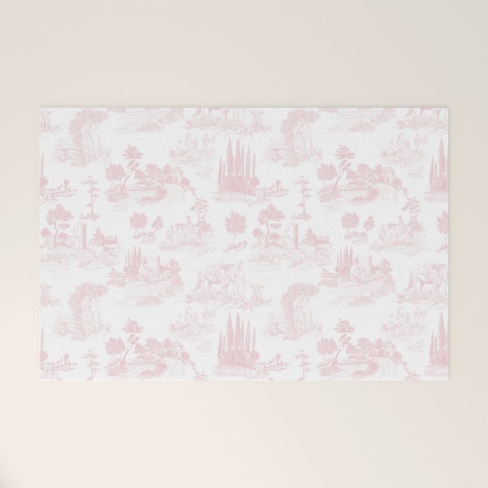 Toile de Jouy Vintage French Romantic Pastoral Baby Pink & White Welcome Mat Gallery Image 1