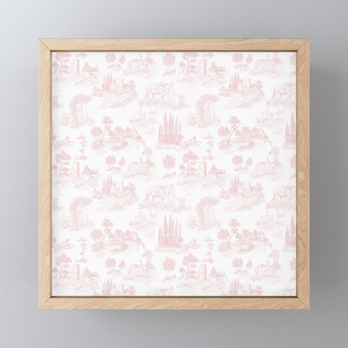 Toile de Jouy Vintage French Romantic Pastoral Baby Pink & White Mini Art Print Gallery Image 1