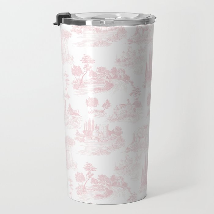 Toile de Jouy Vintage French Romantic Pastoral Baby Pink & White Travel Mug Gallery Image 3