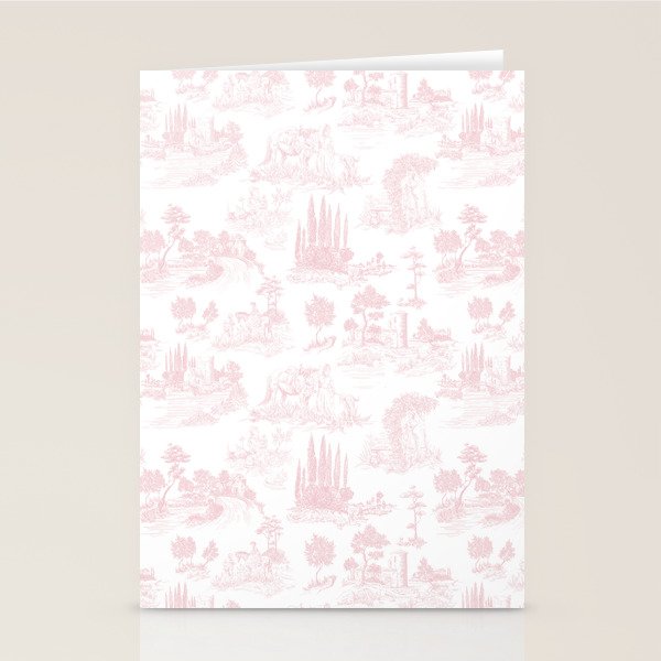 Toile de Jouy Vintage French Romantic Pastoral Baby Pink & White Stationery Card Gallery Image 1