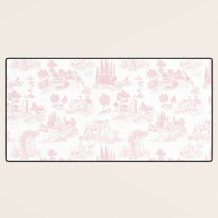 Toile de Jouy Vintage French Romantic Pastoral Baby Pink & White Desk Mat Gallery Image 3