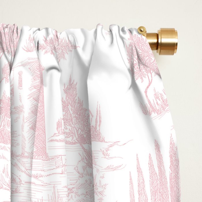 Toile de Jouy Vintage French Romantic Pastoral Baby Pink & White Window Curtain Gallery Image 2