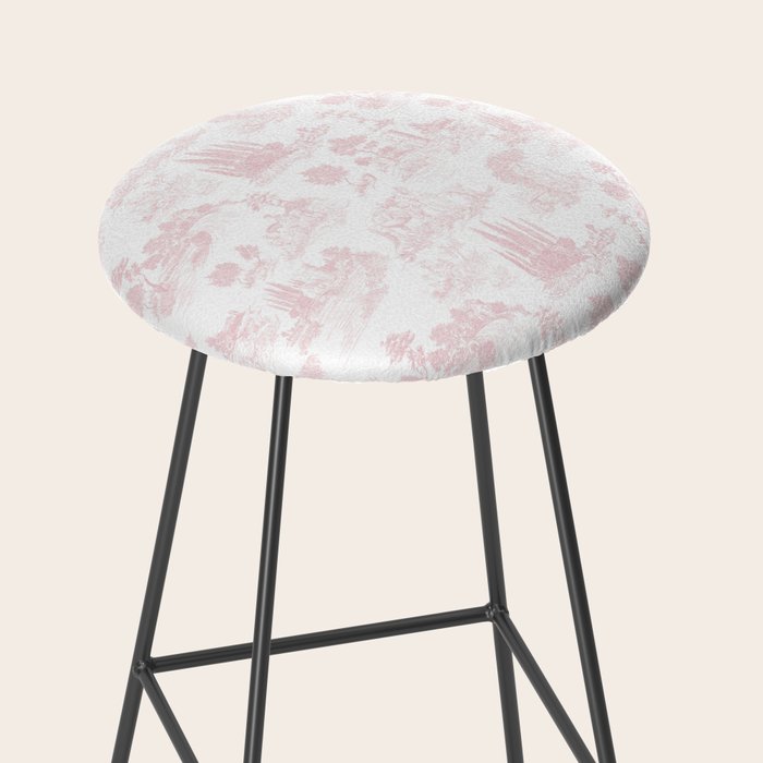 Toile de Jouy Vintage French Romantic Pastoral Baby Pink & White Stool Gallery Image 2