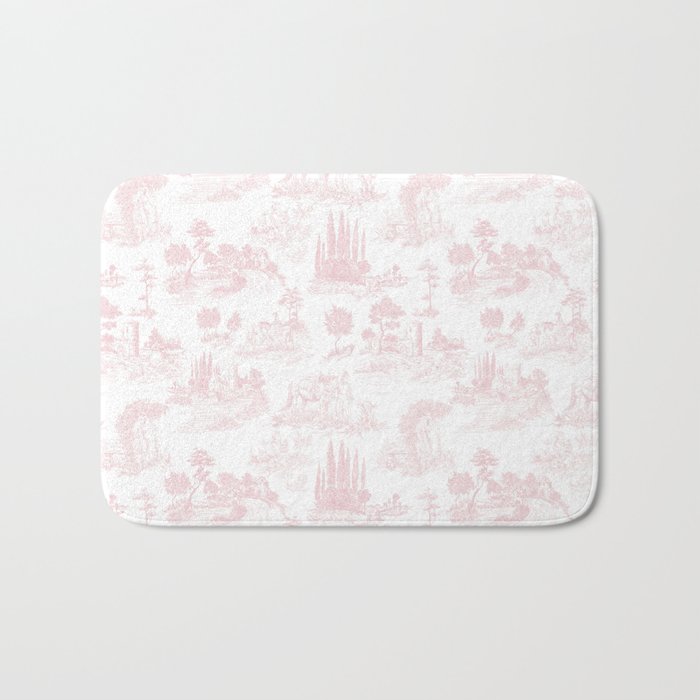 Toile de Jouy Vintage French Romantic Pastoral Baby Pink & White Bath Mat Gallery Image 1