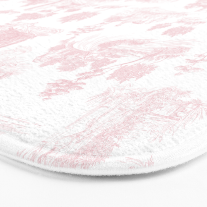Toile de Jouy Vintage French Romantic Pastoral Baby Pink & White Bath Mat Gallery Image 3