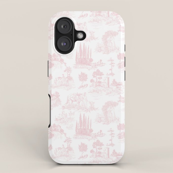Toile de Jouy Vintage French Romantic Pastoral Baby Pink & White iPhone Case Gallery Image 1