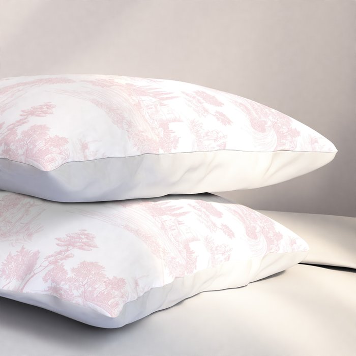 Toile de Jouy Vintage French Romantic Pastoral Baby Pink & White Pillow Sham Gallery Image 3