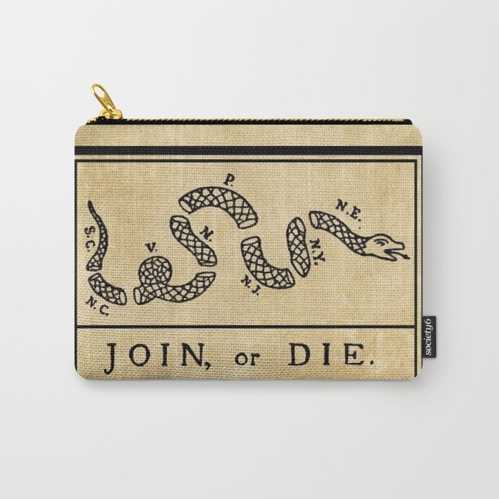 1776 "Join, or Die" Revolutionary War flag with 13 colonies, snake & no colors by Benjamin Franklin Carry All Pouch Gallery Image 1