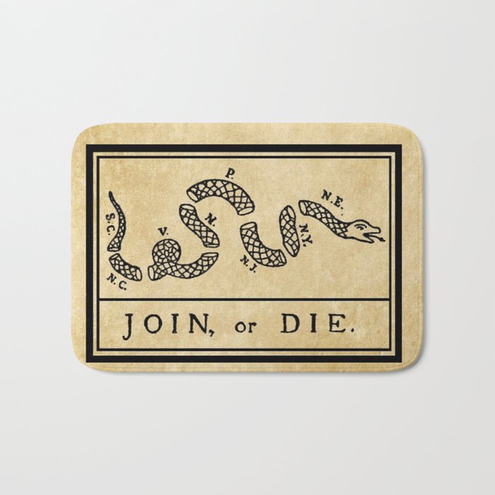 1776 "Join, or Die" Revolutionary War flag with 13 colonies, snake & no colors by Benjamin Franklin Bath Mat Gallery Image 1