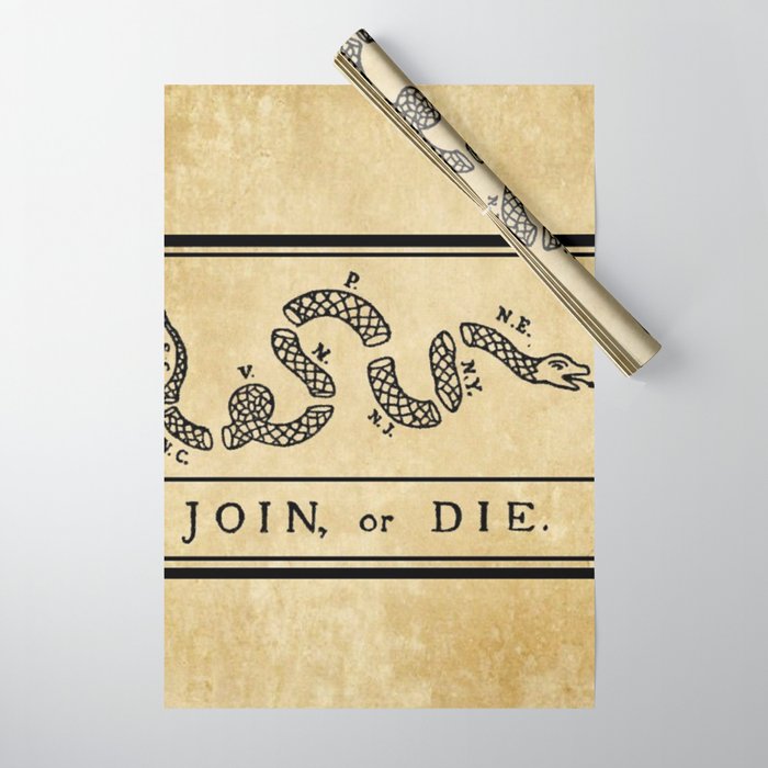 1776 "Join, or Die" Revolutionary War flag with 13 colonies, snake & no colors by Benjamin Franklin Wrapping Paper Gallery Image 1