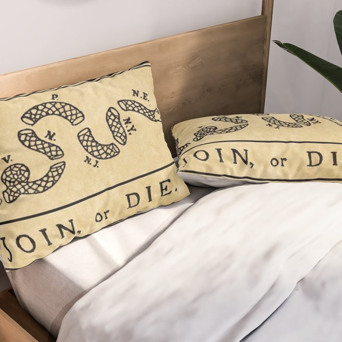 1776 "Join, or Die" Revolutionary War flag with 13 colonies, snake & no colors by Benjamin Franklin Pillow Sham Gallery Image 2
