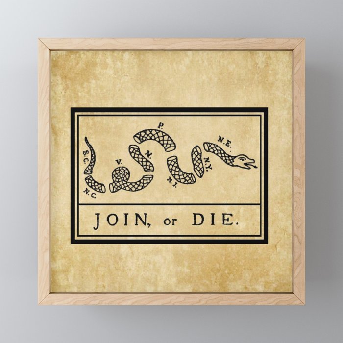 1776 "Join, or Die" Revolutionary War flag with 13 colonies, snake & no colors by Benjamin Franklin Mini Art Print Gallery Image 1