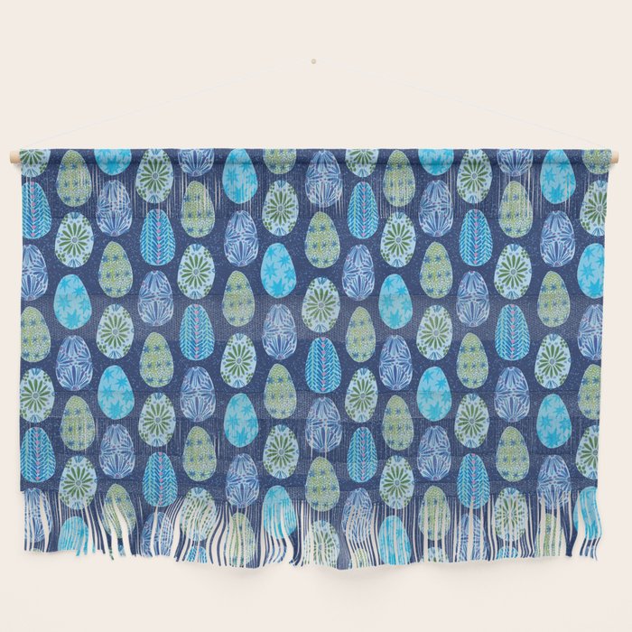 Colorful Folk Art Easter Eggs in Teal & Navy Blue Wall Hanging Gallery Image 1