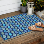 Colorful Folk Art Easter Eggs in Teal & Navy Blue Outdoor Rug Gallery Image 2