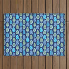 Colorful Folk Art Easter Eggs in Teal & Navy Blue Outdoor Rug Gallery Image 1