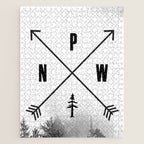PNW Pacific Northwest Compass - Black and White Forest Jigsaw Puzzle Gallery Image 1