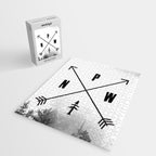 PNW Pacific Northwest Compass - Black and White Forest Jigsaw Puzzle Gallery Image 2