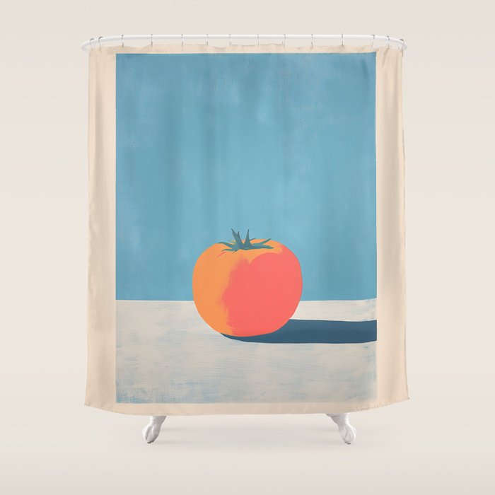 Bold Tomato on Blue Shower Curtain Gallery Image 1