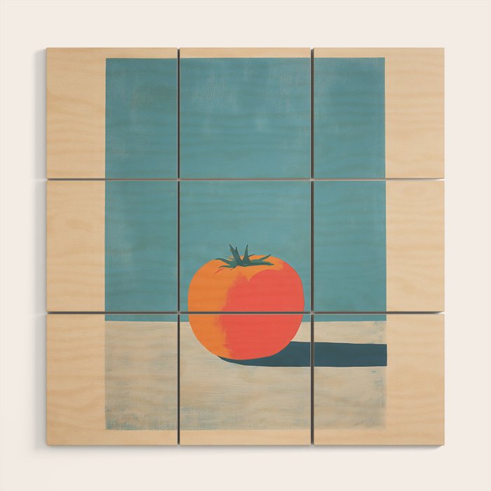 Bold Tomato on Blue Wood Wall Art Gallery Image 1