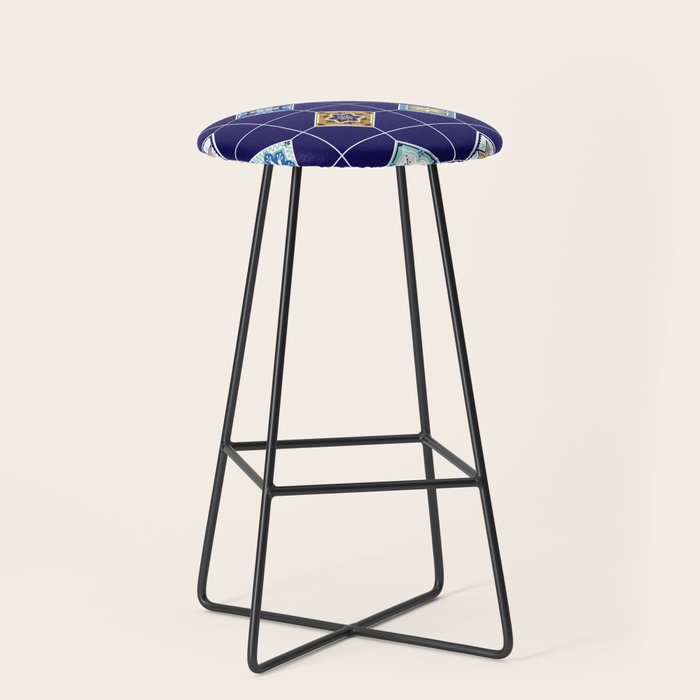 Talavera Mexican Tile - Navy & Bronze Palette Stool Gallery Image 1