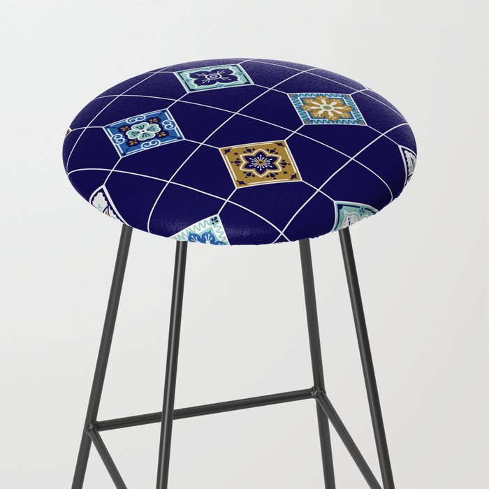 Talavera Mexican Tile - Navy & Bronze Palette Stool Gallery Image 2