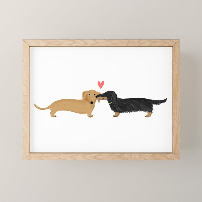 Cute Wiener Dogs with Heart | Dachshunds Love Mini Art Print Gallery Image 1
